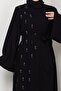 Belted Floral Stone-Embellished Black Ferace HM2853 - 5