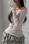 Gray Ek Strap Madonna Collar Harajuku Y2K Long Sleeve Crop - 5