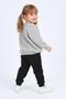 Girl's Crew Neck Print Detailed Sweatshirt and Fleece-Lined Jogger Bottom Set – Gray - 3