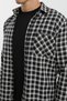Collar Buttoned Long Sleeve Snap Fastener Single Pocket Plaid Men's Shirt - 3