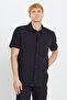 100% Cotton Relaxed Fit Wide Cut Short Sleeve Black Shirt - 2