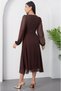 Brown Women's Double-Breasted Collar Waist Buckled Long Sleeve Chiffon Dress - 7