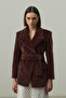 Belted Cashmere Blazer Jacket Brown - 5