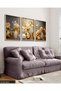 Flowers in Gold Vase 3 Piece Natural Wood Framed Painting - 6