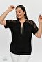 Plus Size New Season Sleeve Transparent Zip Comfort Model Short Sleeve Combed Cotton Tunic T-Shirt - 5