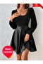 Square Neck Lantern Sleeve Faux Leather A-Line Dress Editor's Picks (NO BELT) - 4