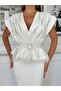 Women's White Imported Fabric Belt Detail Special Design Lined Midi Dress - 5