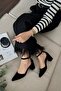 Women's Ruth Short Block Heel Daily Comfortable Black Suede Shoes - 2