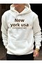 سويت شيرت رجالي أبيض بقلنسوة كبير الحجم مطبوع عليه NEWYORK