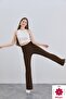 Women's Brown Crepe Flared High Waist Lycra Trousers Leggings - 6