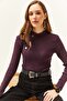 Women's Plum Button Detailed Half Fisherman Lycra Blouse BLZ-19001608 - 4