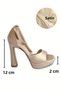 Plain Beige Satin Single Band High Platform Heeled Evening Dress Shoes - 5
