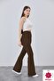 Women's Brown Crepe Flared High Waist Lycra Trousers Leggings - 8