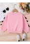 Girl's Pink Crew Neck Sweatshirt with Ribbon Sleeves - 2