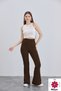 Women's Brown Crepe Flared High Waist Lycra Trousers Leggings - 4