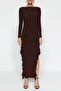 Brown Ruffled Hem Boat Neck Maxi Stretchy Knit Dress TWOAW24EL00616 - 4