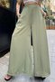 Women's Khaki Elastic Waist, Pockets, Wide Legs, Loose Crepe Trousers - Suitable for Hijab - 5
