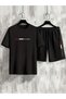 Men's Black Oversize White Los Angeles Printed Crew Neck Short Sleeve T-Shirt Shorts Set - 3
