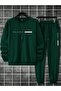 Men's Green Cotton Knitted Oversized Balance Printed Crew Neck Tracksuit Set - 2