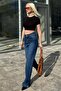 Navy Blue High Waist Stretch Fabric Stone Women's Jean Pants Mg2271 - 7