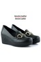 Hayley Black Genuine Cowhide Leather Buckle Round Toe Wedge Heels Casual Shoes - 5