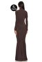 Women's coffee brown maxi dress with flounce hem, mock neck, back zipper, and lining. - 3