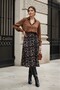 Leopard Printed Women's Elastic Waist Midi Length Crinkle A-Line Skirt