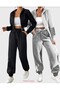 (2 Pcs) Jogger Sweatpants Set Black-Gray Elastic Leg High Waist Sweatpants