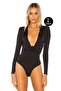 Women's Black Deep V Gather Detailed Padded Side Piece Silk Jersey Body - 2
