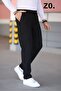 Men's Black Color Elastic Waist Lace up Stretchy Fitted Jogger Pants Fabric Trousers - 5