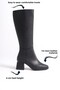 Women's Below the Knee Black Heeled Shiny Detailed Zippered Leather Look Long Boots - 5