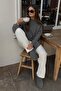 Women's Crew Neck Oversize Soft Textured Anthracite Knitwear Sweater - 2