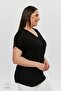 Plus Size New Season Comfortable Comfort Model Pocket Detailed Short Sleeve V-Neck Combed Cotton Tunic T-Shirt - 5