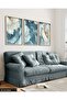 White Flower on Blue Background 3 Piece Wooden Framed Painting Act