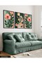 Pink Flowers on Colorful Background 3 Piece Black Wooden Framed Painting Act