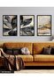 Gold Detailed Black Flower 3 Piece Black Wooden Framed Painting Act - 2