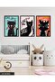 Cute Black Cats 3 Piece Black Wooden Framed Painting Act - 3
