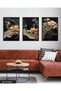 Boho Style Gold Flower 3 Piece Black Wooden Framed Painting Act - 2