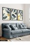 Boho Style Navy Blue and Gold Leaves 3 Piece Black Wooden Framed Painting Act