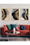 Different Shapes in Gold and Navy Blue 3 Piece Wooden Framed Painting Act - 3