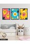 Colorful Cartoon Characters 3 Piece Black Wooden Framed Painting Act - 2