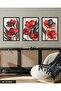 Red Flower 3 Piece Black Wooden Framed Painting Act - 3