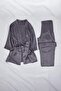 Antrasit 3'lü Çeyiz Set Dantel Detaylı Saten Dokuma Pijama Takımı TBBAW26AI00056 - 6