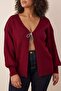 Bordo Fiyonk/Kurdele Detaylı Triko Hırka TBBAW26AV00011 - 3