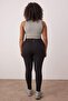 Siyah Soft Fırçalı Kumaş Reflektör Baskı Detaylı Tam Boy Örme Spor Tayt TBBAW26BV00007 - 8