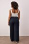 Lacivert Lastik Belli Wide Leg Büyük Beden Dokuma Pantolon TBBAW26AR00019 - 4