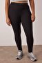 Siyah Soft Fırçalı Kumaş Reflektör Baskı Detaylı Tam Boy Örme Spor Tayt TBBAW26BV00007 - 6