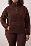Brown Piping Detailed Stand Collar Plush Soft Oversized Sweatshirt Tbbaw26Ao00040 - 3