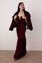 Bordo Kalp Yaka Shift/Düz Kesim Maxi Örme Kadife Abiye & Mezuniyet Elbisesi TPRAW26AE00006
