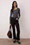 Anthracite Snap Fastener Fitted/Fitted Corded Fabric Stretch Knitted Blouse Twoaw25Bz00080 - 2